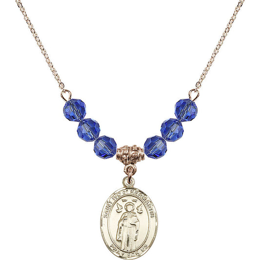 14kt Gold Filled Saint Ivo of Kelmartin Birthstone Necklace with Sapphire Beads - 8384
