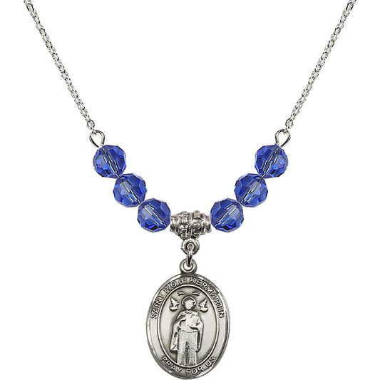 Sterling Silver Saint Ivo of Kelmartin Birthstone Necklace with Sapphire Beads - 8384
