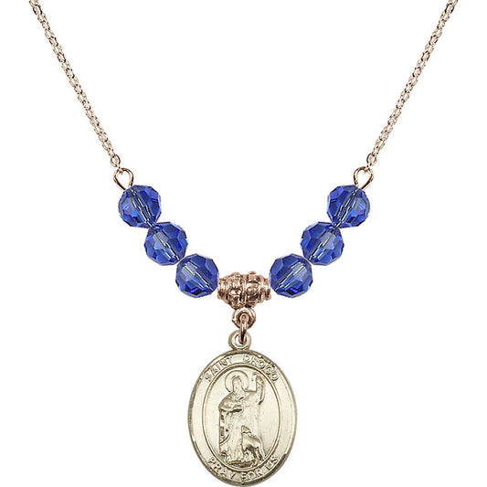 14kt Gold Filled Saint Drogo Birthstone Necklace with Sapphire Beads - 8386
