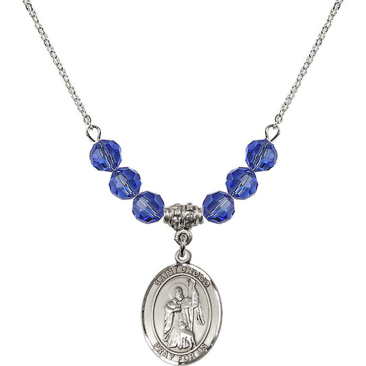 Sterling Silver Saint Drogo Birthstone Necklace with Sapphire Beads - 8386