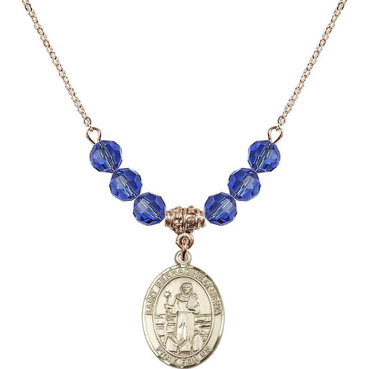14kt Gold Filled Saint Bernadine of Sienna Birthstone Necklace with Sapphire Beads - 8387