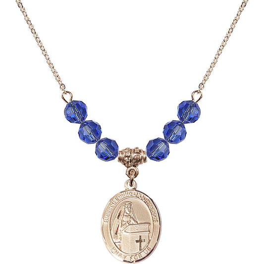 14kt Gold Filled Blessed Emilee Doultremont Birthstone Necklace with Sapphire Beads - 8390