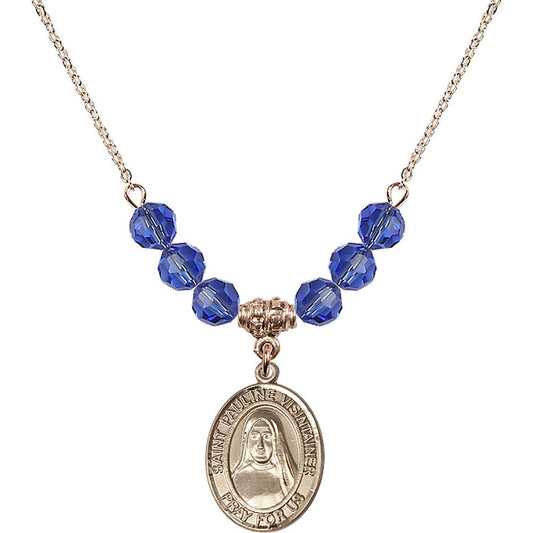 14kt Gold Filled Saint Pauline Visintainer Birthstone Necklace with Sapphire Beads - 8391