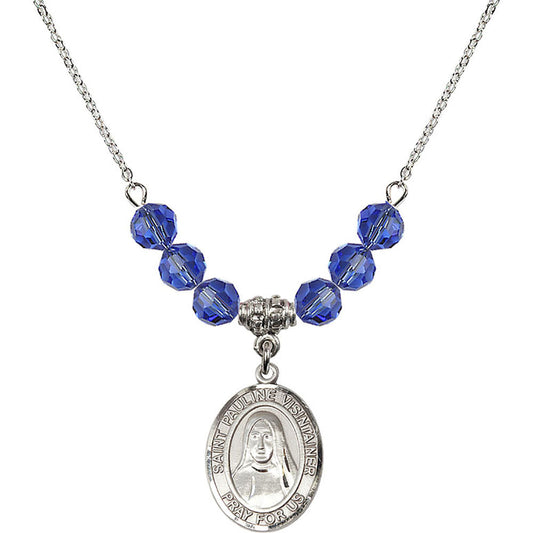 Sterling Silver Saint Pauline Visintainer Birthstone Necklace with Sapphire Beads - 8391