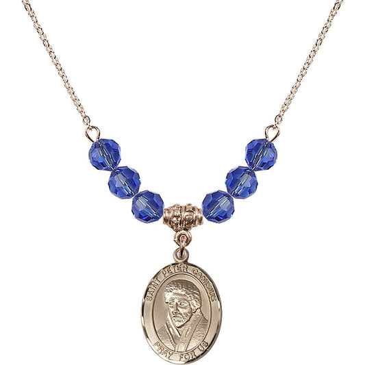 14kt Gold Filled Saint Peter Canisius Birthstone Necklace with Sapphire Beads - 8393