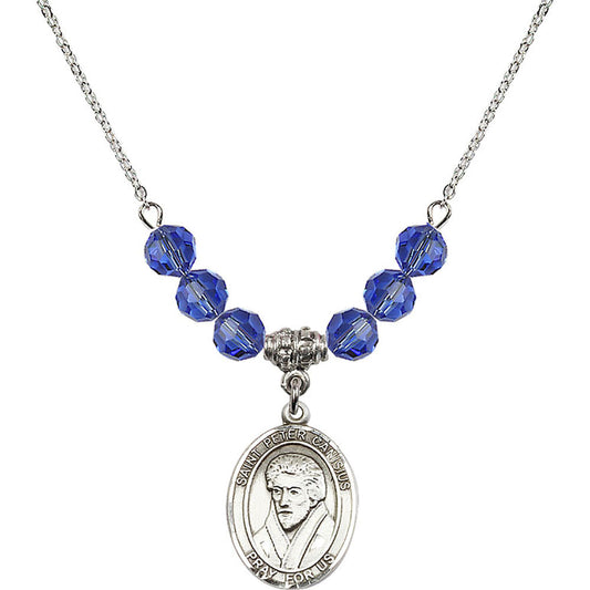 Sterling Silver Saint Peter Canisius Birthstone Necklace with Sapphire Beads - 8393