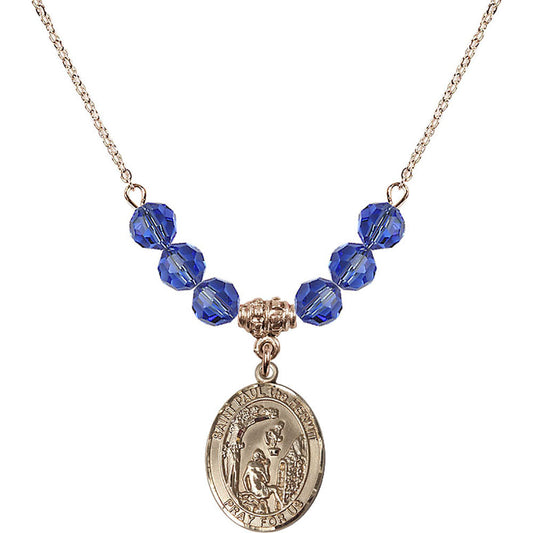 14kt Gold Filled Saint Paul the Hermit Birthstone Necklace with Sapphire Beads - 8394