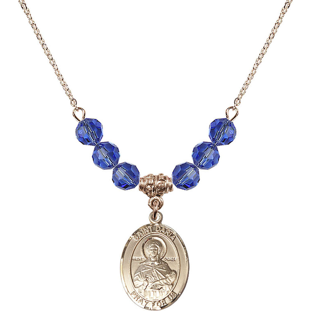 14kt Gold Filled Saint Daria Birthstone Necklace with Sapphire Beads - 8396
