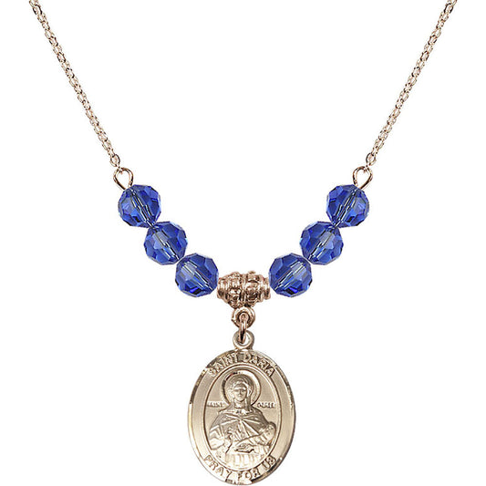 14kt Gold Filled Saint Daria Birthstone Necklace with Sapphire Beads - 8396