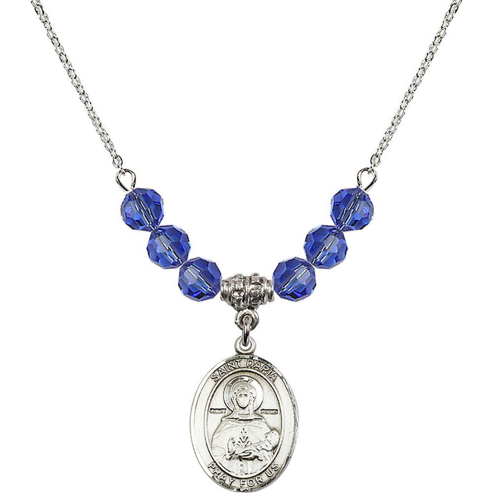 Sterling Silver Saint Daria Birthstone Necklace with Sapphire Beads - 8396