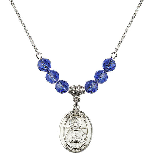 Sterling Silver Saint Daria Birthstone Necklace with Sapphire Beads - 8396