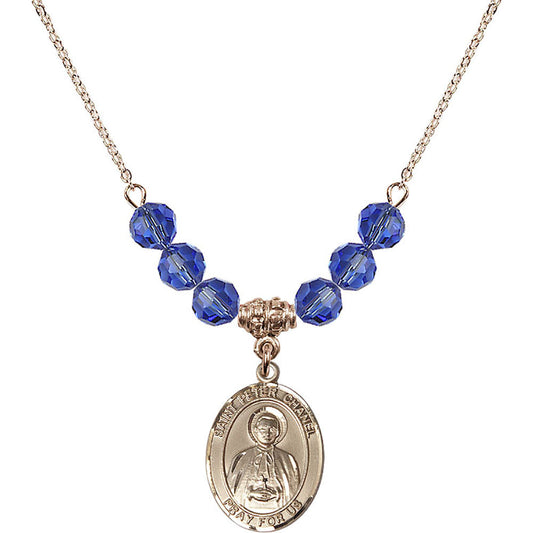 14kt Gold Filled Saint Peter Chanel Birthstone Necklace with Sapphire Beads - 8397