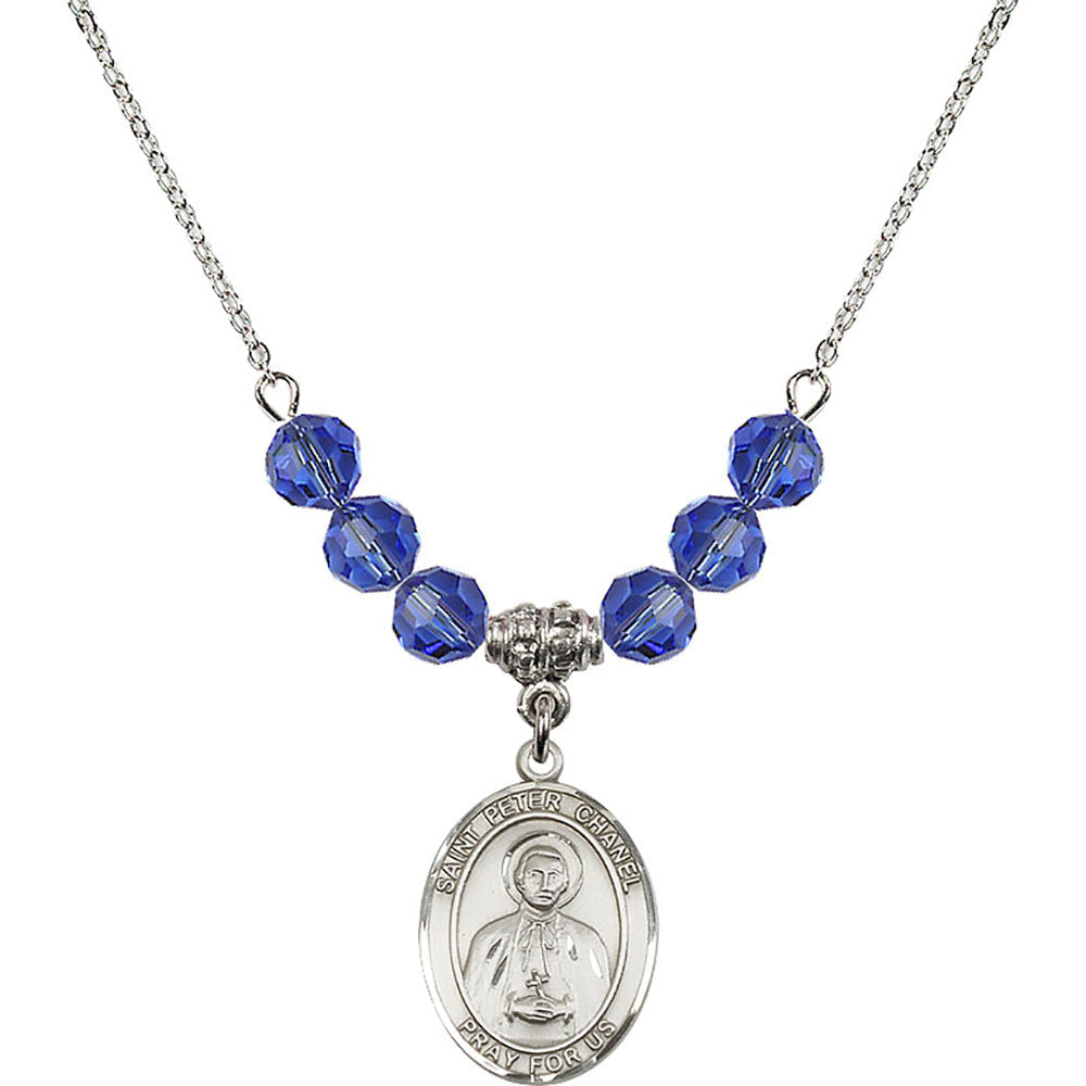 Sterling Silver Saint Peter Chanel Birthstone Necklace with Sapphire Beads - 8397