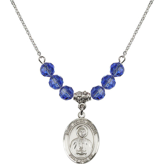 Sterling Silver Saint Peter Chanel Birthstone Necklace with Sapphire Beads - 8397
