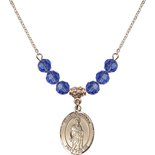 14kt Gold Filled Saint Nathanael Birthstone Necklace with Sapphire Beads - 8398