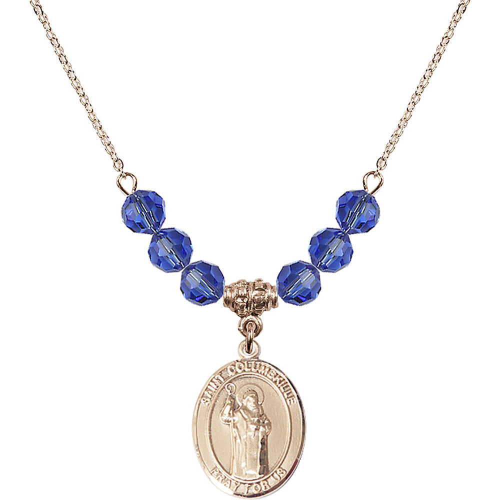 14kt Gold Filled Saint Columbkille Birthstone Necklace with Sapphire Beads - 8399