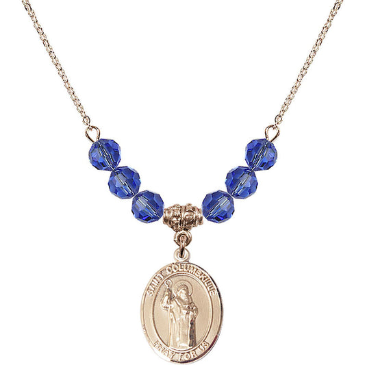 14kt Gold Filled Saint Columbkille Birthstone Necklace with Sapphire Beads - 8399