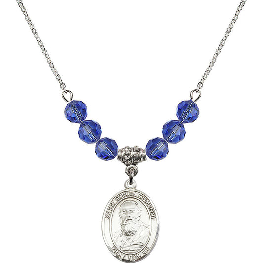 Sterling Silver Saint Daniel Comboni Birthstone Necklace with Sapphire Beads - 8400