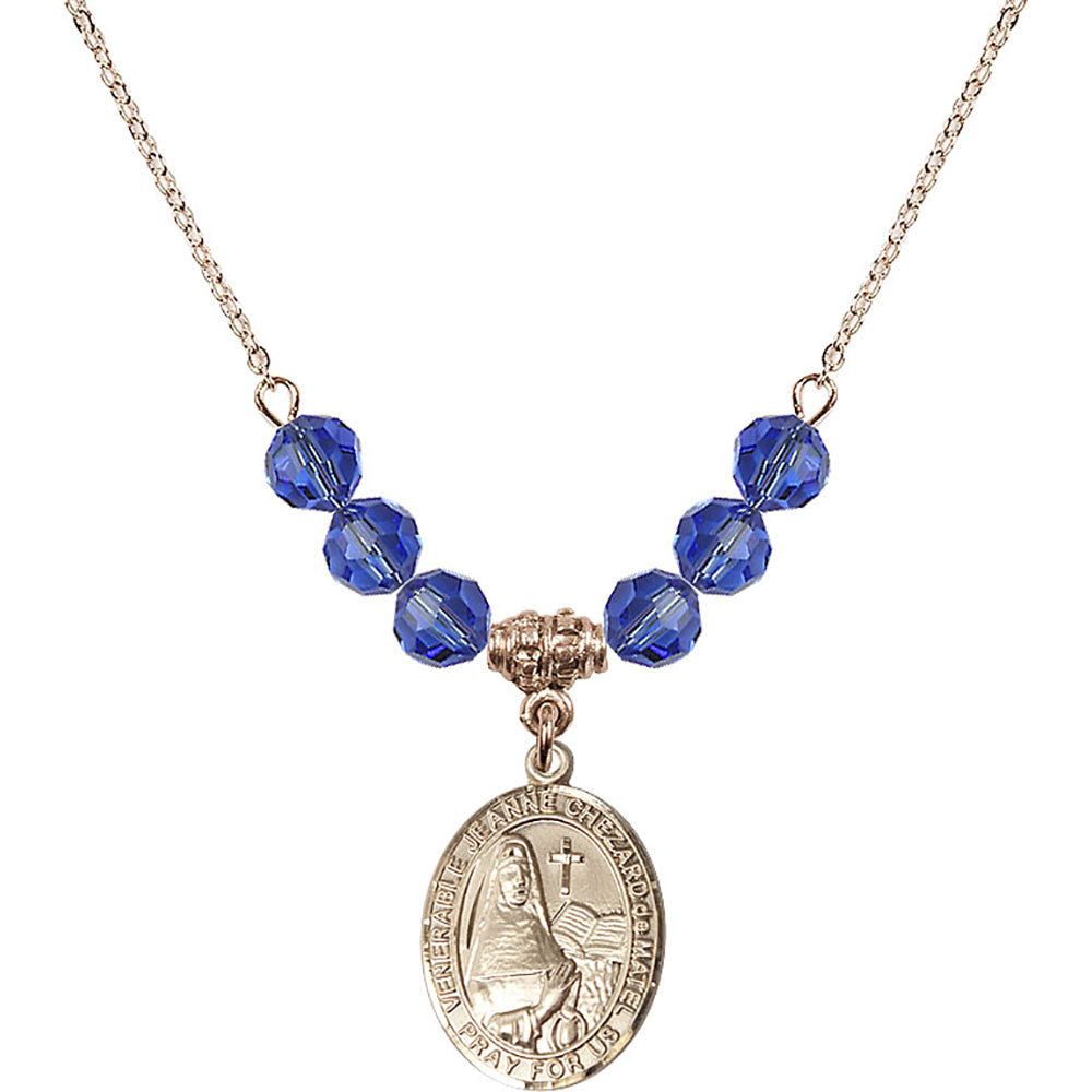 14kt Gold Filled Saint Jeanne Chezard de Matel Birthstone Necklace with Sapphire Beads - 8401