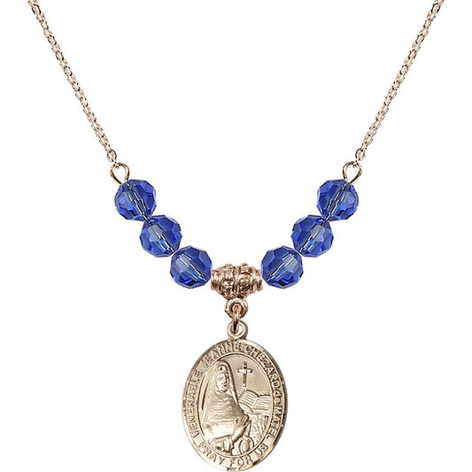 14kt Gold Filled Saint Jeanne Chezard de Matel Birthstone Necklace with Sapphire Beads - 8401
