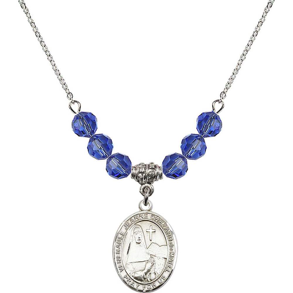 Sterling Silver Saint Jeanne Chezard de Matel Birthstone Necklace with Sapphire Beads - 8401