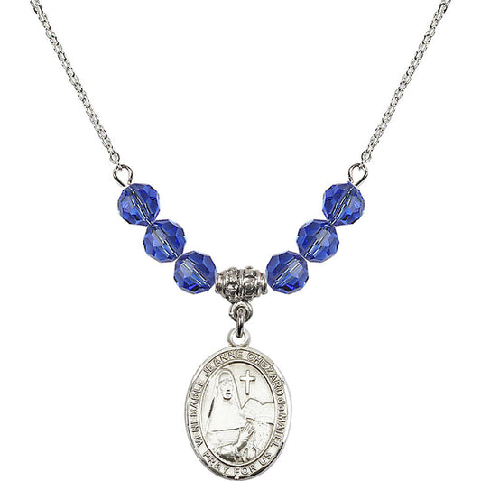 Sterling Silver Saint Jeanne Chezard de Matel Birthstone Necklace with Sapphire Beads - 8401
