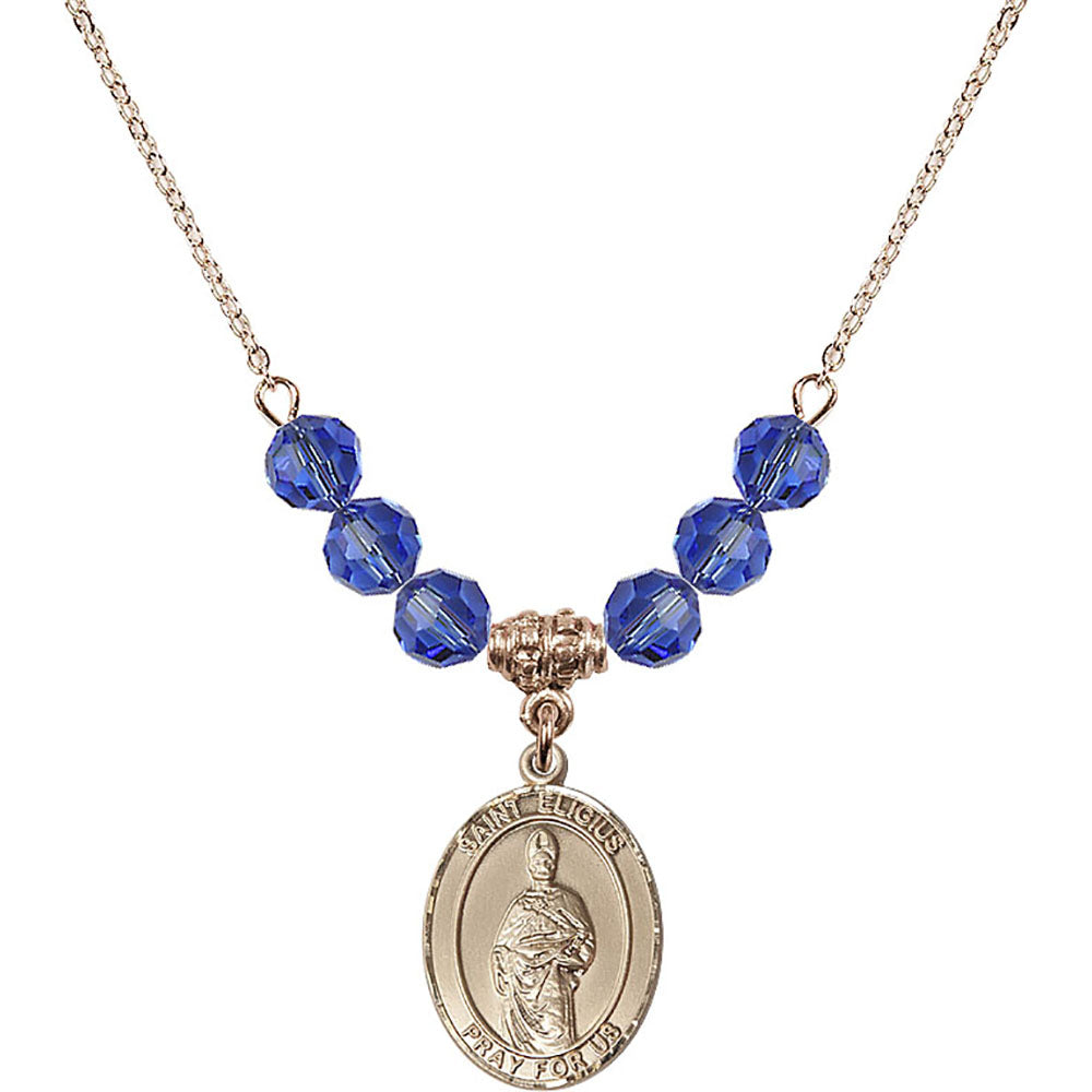 14kt Gold Filled Saint Eligius Birthstone Necklace with Sapphire Beads - 8402