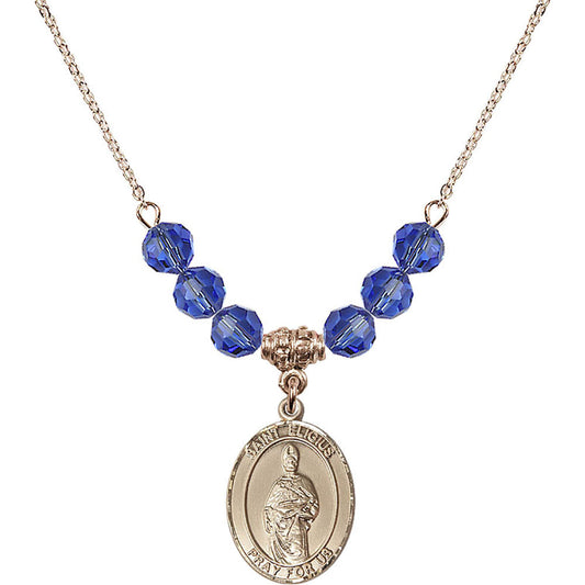 14kt Gold Filled Saint Eligius Birthstone Necklace with Sapphire Beads - 8402