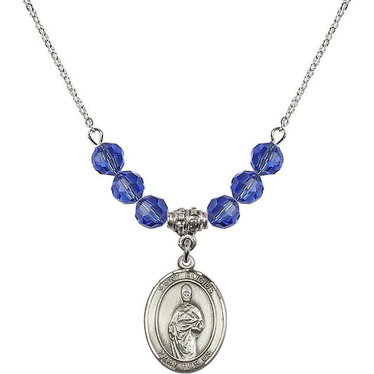 Sterling Silver Saint Eligius Birthstone Necklace with Sapphire Beads - 8402