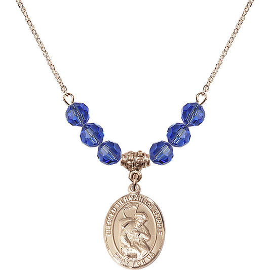14kt Gold Filled Blessed Herman the Cripple Birthstone Necklace with Sapphire Beads - 8403