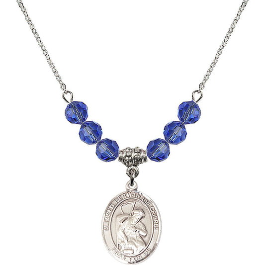 Sterling Silver Blessed Herman the Cripple Birthstone Necklace with Sapphire Beads - 8403