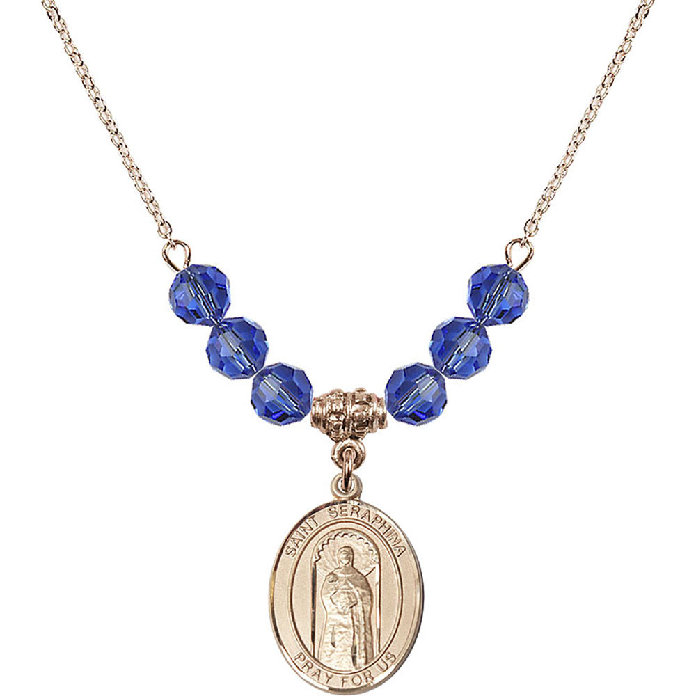 14kt Gold Filled Saint Seraphina Birthstone Necklace with Sapphire Beads - 8405