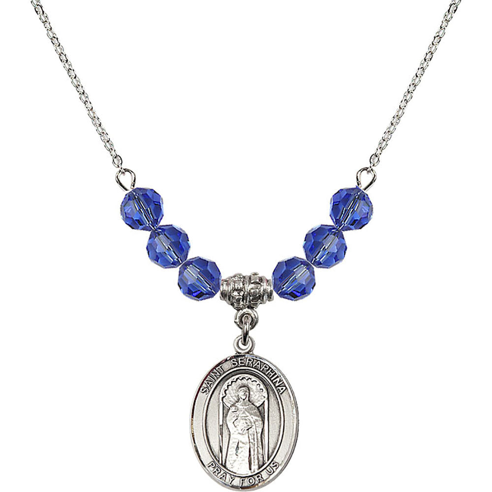 Sterling Silver Saint Seraphina Birthstone Necklace with Sapphire Beads - 8405