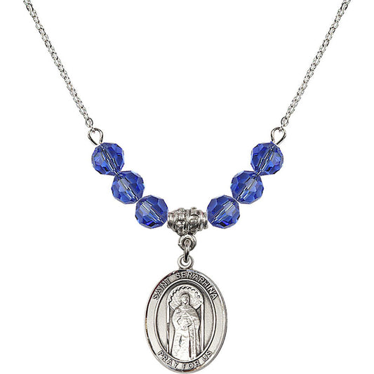 Sterling Silver Saint Seraphina Birthstone Necklace with Sapphire Beads - 8405