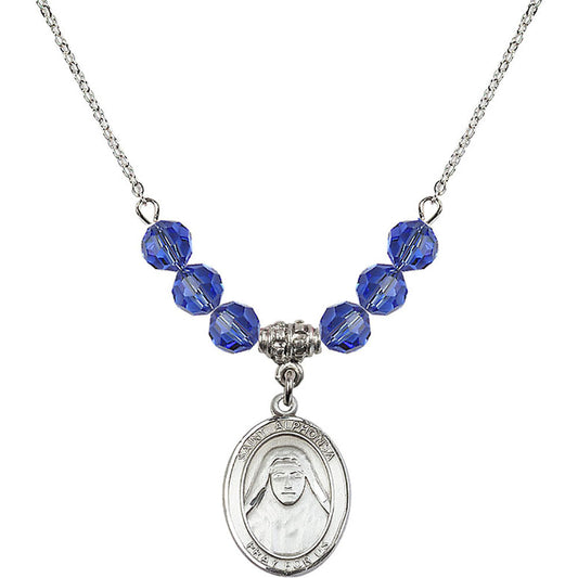 Sterling Silver Saint Alphonsa of India Birthstone Necklace with Sapphire Beads - 8406