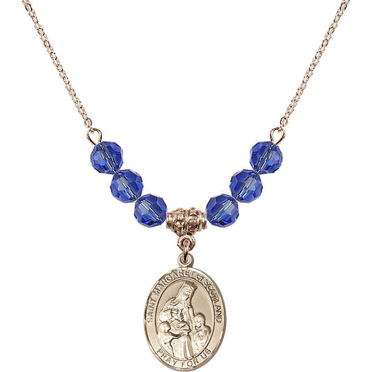 14kt Gold Filled Saint Margaret of Scotland Birthstone Necklace with Sapphire Beads - 8407
