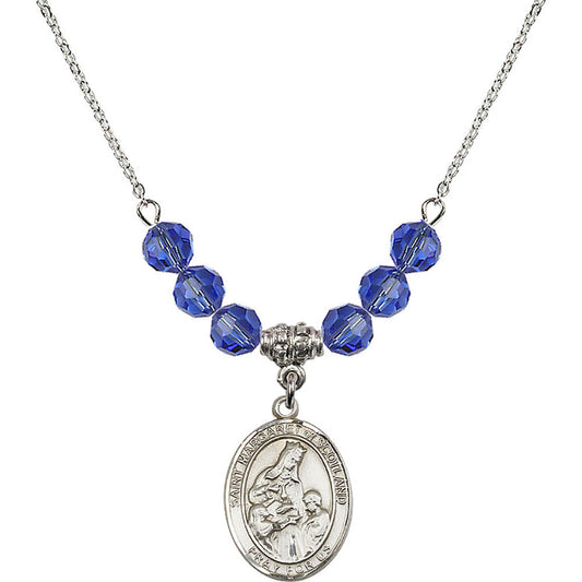 Sterling Silver Saint Margaret of Scotland Birthstone Necklace with Sapphire Beads - 8407