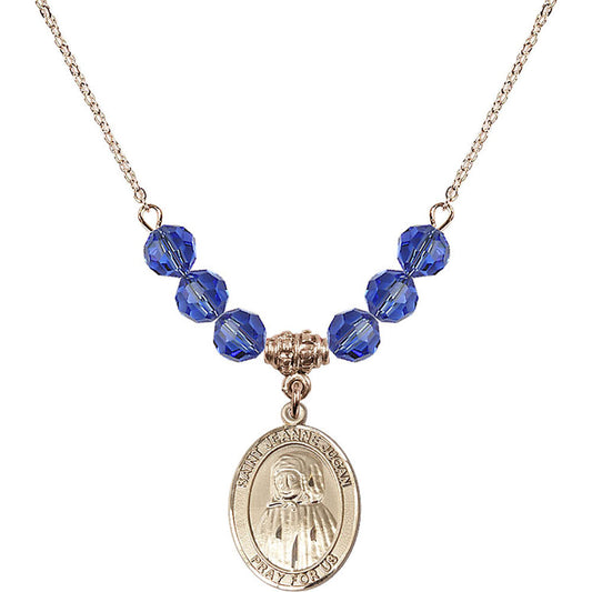 14kt Gold Filled Saint Jeanne Jugan Birthstone Necklace with Sapphire Beads - 8409