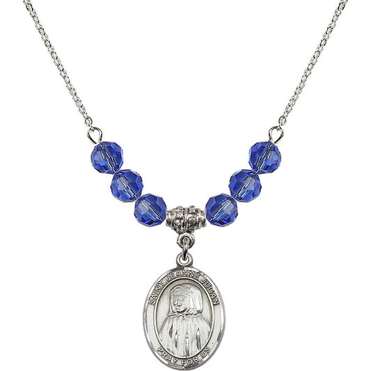 Sterling Silver Saint Jeanne Jugan Birthstone Necklace with Sapphire Beads - 8409