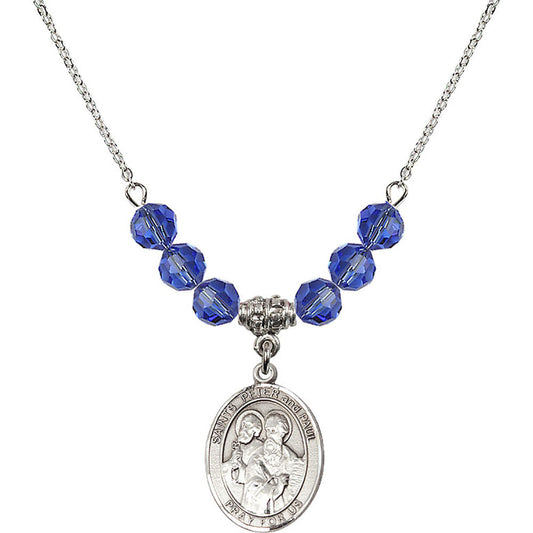 Sterling Silver Saints Peter & Paul Birthstone Necklace with Sapphire Beads - 8410