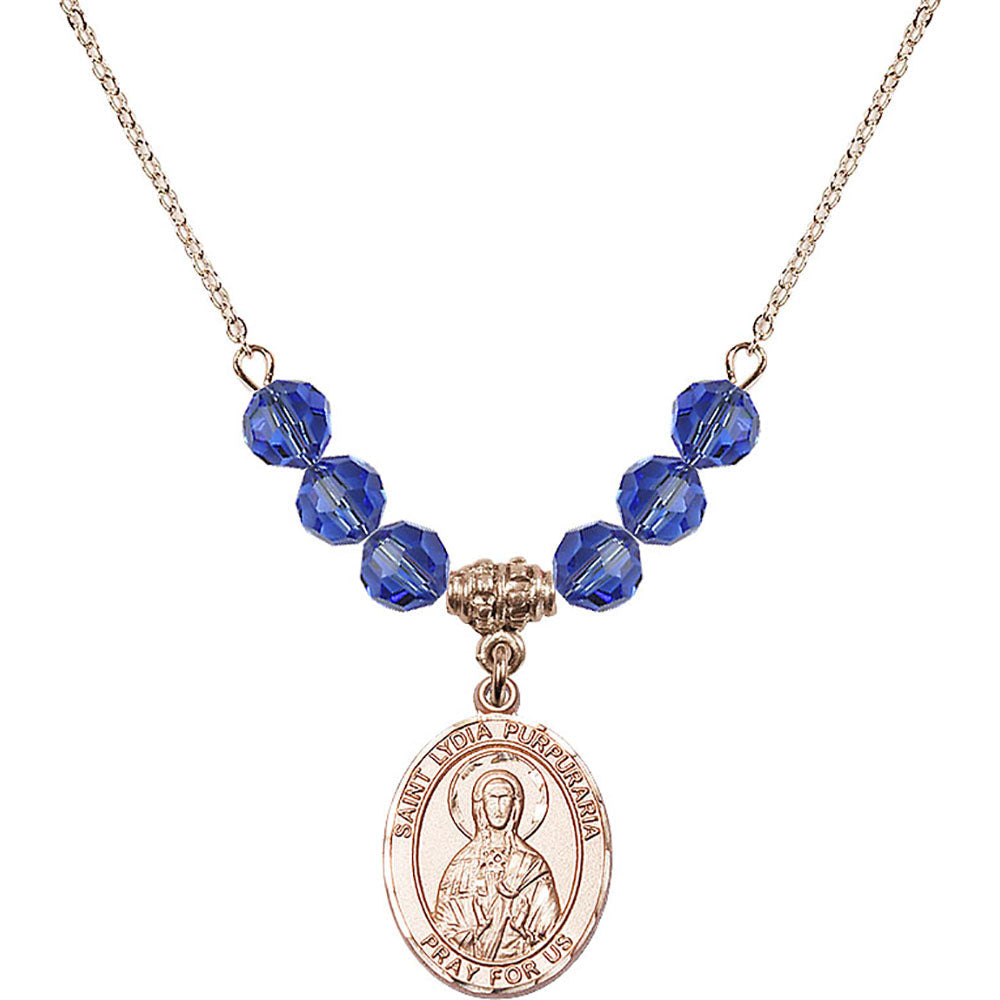 14kt Gold Filled Saint Lydia Purpuraria Birthstone Necklace with Sapphire Beads - 8411