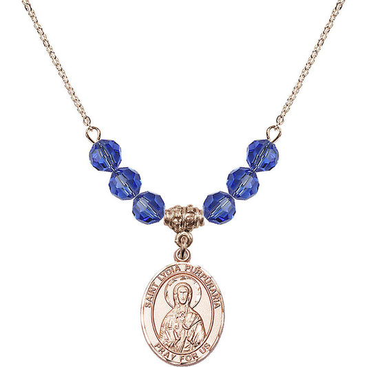 14kt Gold Filled Saint Lydia Purpuraria Birthstone Necklace with Sapphire Beads - 8411