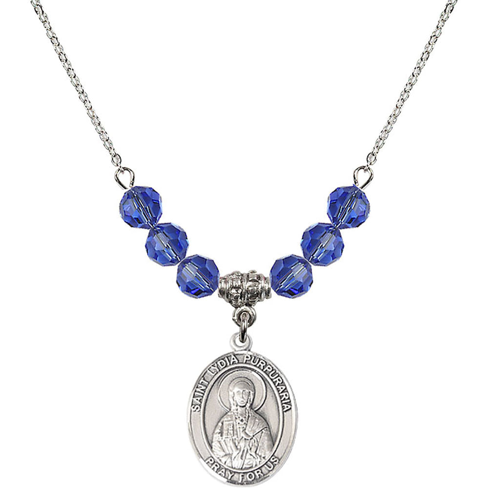 Sterling Silver Saint Lydia Purpuraria Birthstone Necklace with Sapphire Beads - 8411