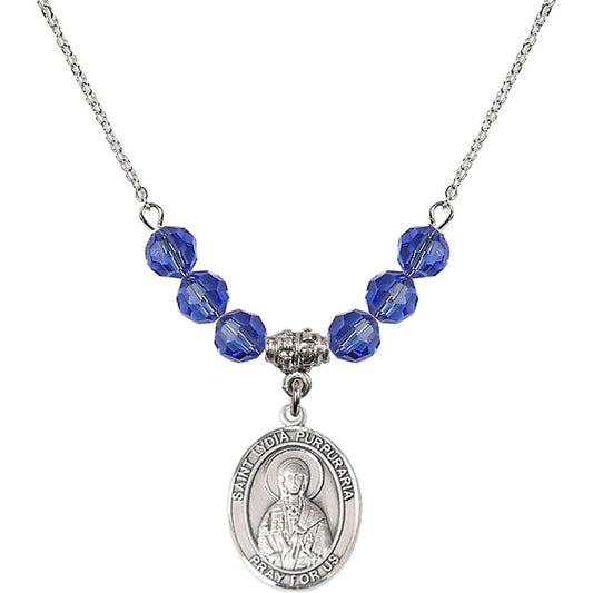 Sterling Silver Saint Lydia Purpuraria Birthstone Necklace with Sapphire Beads - 8411