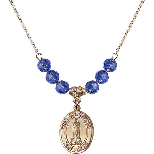 14kt Gold Filled Our Lady of Kibeho Birthstone Necklace with Sapphire Beads - 8414