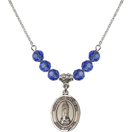 Sterling Silver Our Lady of Kibeho Birthstone Necklace with Sapphire Beads - 8414