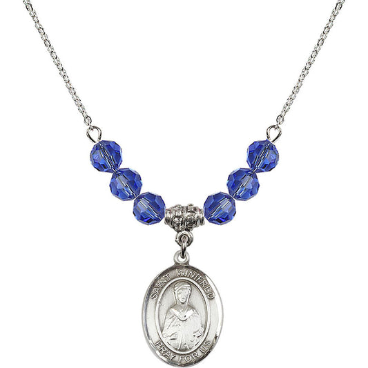 Sterling Silver Saint Winifred of Wales Birthstone Necklace with Sapphire Beads - 8419