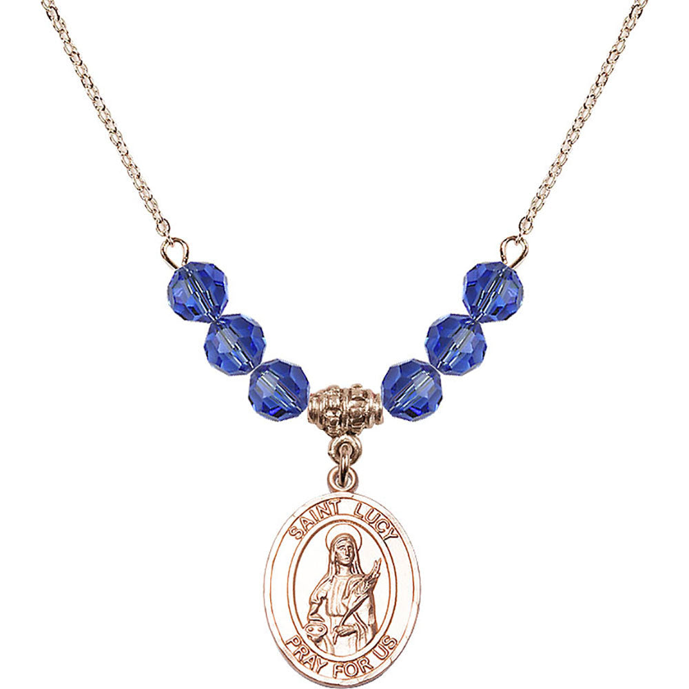 14kt Gold Filled Saint Lucy Birthstone Necklace with Sapphire Beads - 8422