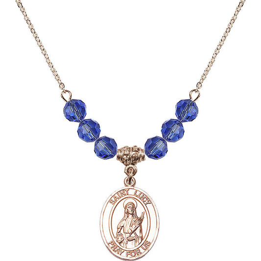 14kt Gold Filled Saint Lucy Birthstone Necklace with Sapphire Beads - 8422