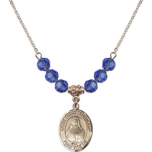 14kt Gold Filled Saint Mary Mackillop Birthstone Necklace with Sapphire Beads - 8425